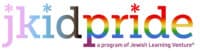 An image of the logo for jkidpride in the progress pride flag colors.